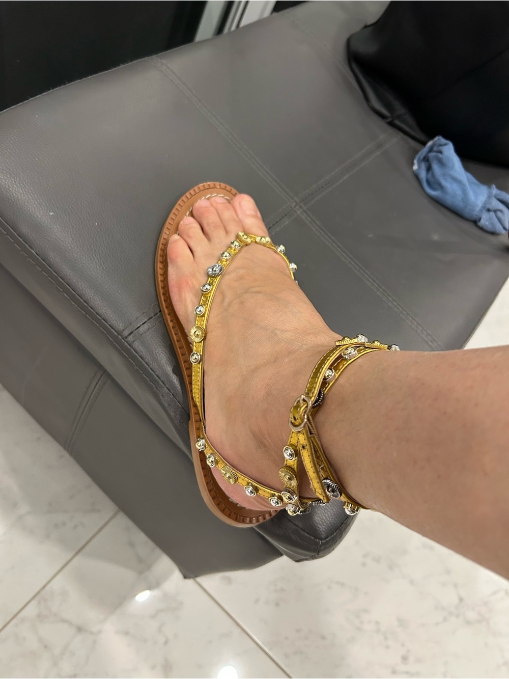 Women's Jeweled Ankle-Strap Flat Sandal - Gold